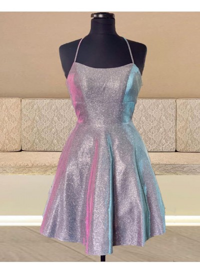 2024 A-line/Princess Spaghetti Straps Silver Sequins Sleeveless Short/Mini Homecoming Dresses