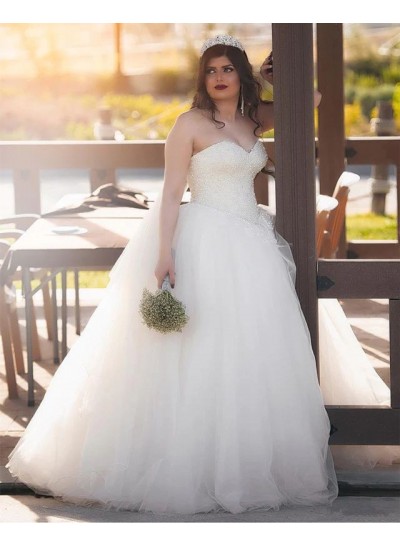 Ball Gown Sweetheart Tulle Beading Sleeveless Sweep/Brush Train Ivory Wedding Dresses