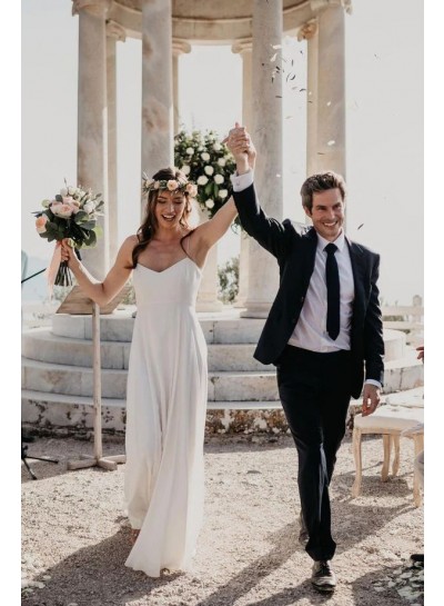 Sheath/Column Ivory Spaghetti Straps Floor-Length Sleeveless Satin Wedding Dresses