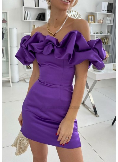 2024 Sheath/Column Off the Shoulder Satin Sleeveless Short/Mini Purple Homecoming Dresses