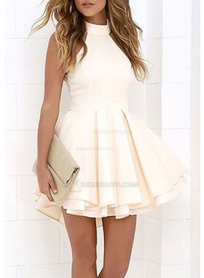 2024 Halter Ball Gown Ivory Satin Sleeveless Short/Mini Homecoming Dresses