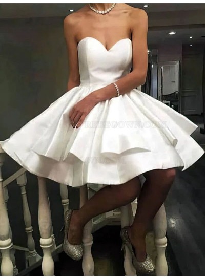 2024 Sweetheart Ball Gown Satin Ivory Sleeveless Short Homecoming Dresses