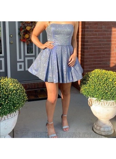 2023 Strapless Ball Gown Sequins Sleeveless Lace Up Short/Mini Homecoming Dresses