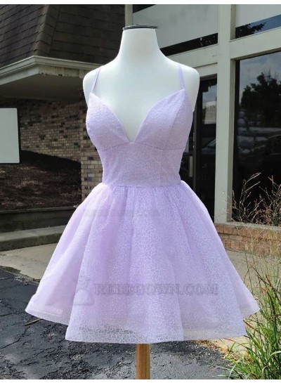 2024 V-neck Ball Gown Tulle Sleeveless Lavender Homecoming Dresses