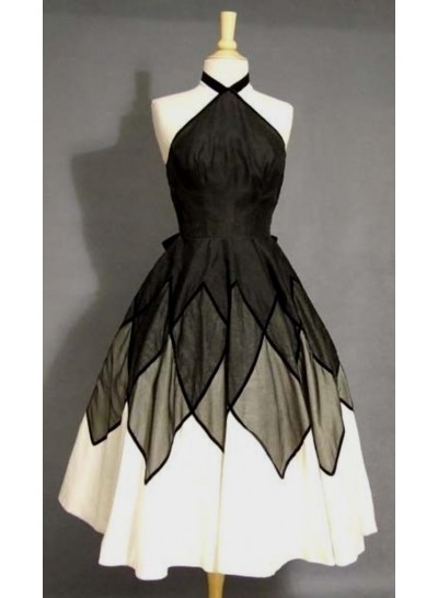 A-Line Halter Black Satin Short Homecoming Dress