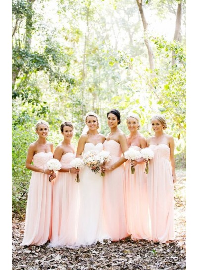 2024 A Line Chiffon Pink Sweetheart Long Bridesmaid Dresses / Gowns