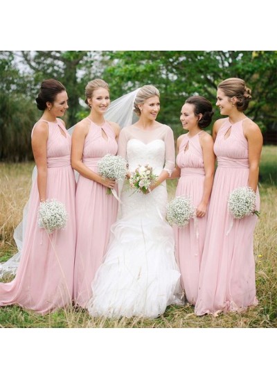 Chiffon A Line 2024 Pink Bridesmaid Dresses