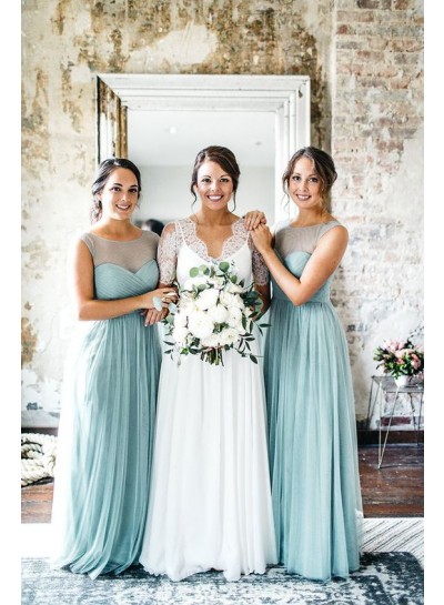 A Line Tulle Blue Sweetheart 2024 Bridesmaid Dresses