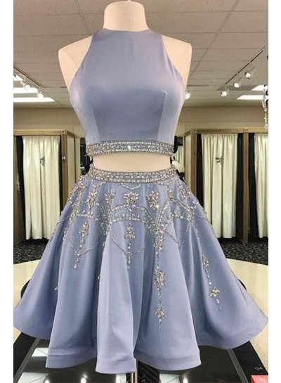 Princess/A-Line Knee Length Two Pieces Satin Prom Dresses