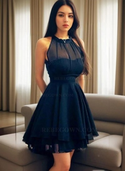 2025 A-Line Halter Sleeveless Tiers Short/Mini Chiffon Homecoming Dresses