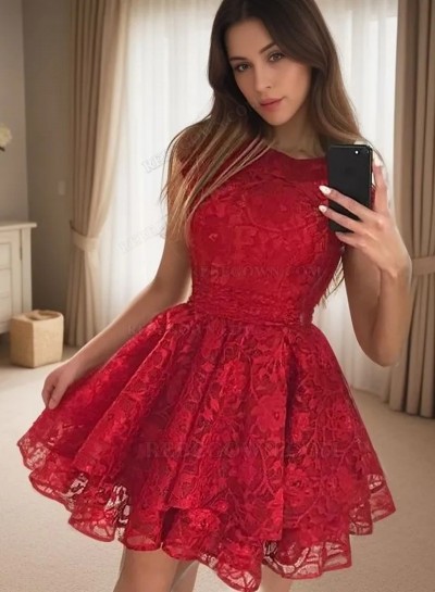 2025 Ball Gown Jewel Neck Sleeveless Layers Lace Cut Short/Mini Homecoming Dresses