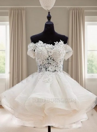 Ball Gown Botton Layer Applique Beading Off-The-Shoulder Cut Short Mini Homecoming Dresses