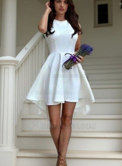 Simple Design White High Low Scoop Neck Sleeveless Cut Short/Mini Homecoming Dresses