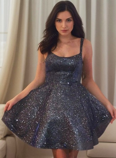 Ball Gown Sequins Scoop Neck Black 2024 Sleeveless Short/Mini Homecoming Dresses 