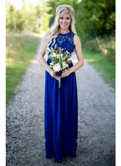 2024 A Line Royal Blue Lace Long Bridesmaid Dresses / Gowns