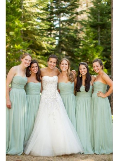 A Line Chiffon Mint Green Bridesmaid Dresses