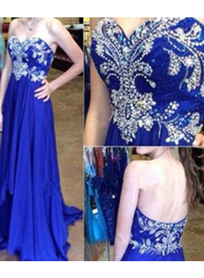 rebe gown 2022 Blue Long Floor length A-Line Embroidery Sweetheart Chiffon Prom Dresses