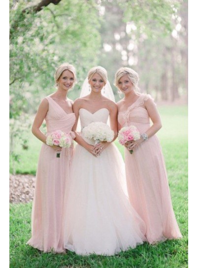 Chiffon A Line Pearl Pink 2024 Bridesmaid Dresses