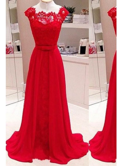 2022 Gorgeous Red Scalloped Neck A-Line Stretch Satin Prom Dresses