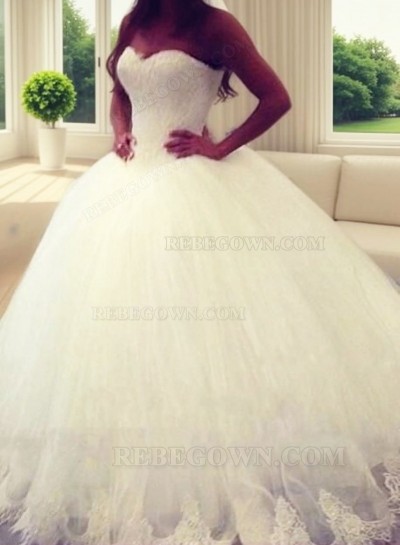 Sweetheart Appliques Ball Gown Court Train Ivory Wedding Gowns / Dresses