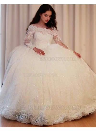 Long Sleeves Off Shoulder Lace Ball Gown Wedding Dresses 2025