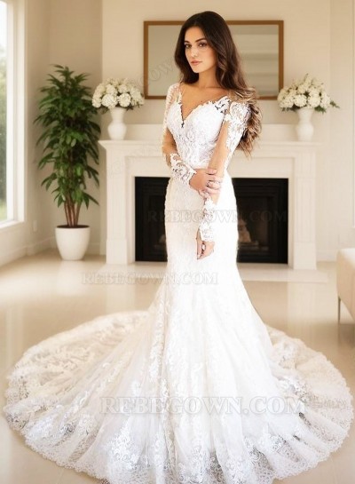 Sexy Mermaid Long Sleeves Lace Sweetheart 2025 Wedding Dresses