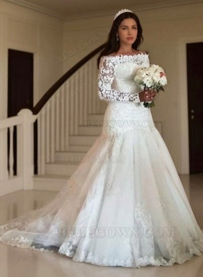 2025 New Arrival Mermaid  Off Shoulder Long Sleeves Lace Wedding Dresses