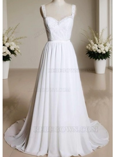 New Arrival Chiffon A Line Sweetheart Lace Backless 2025 Beach Wedding Dresses