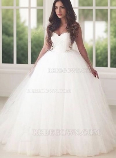 2025 Sweetheart Lace Up Back Tulle Ball Gown Wedding Dresses