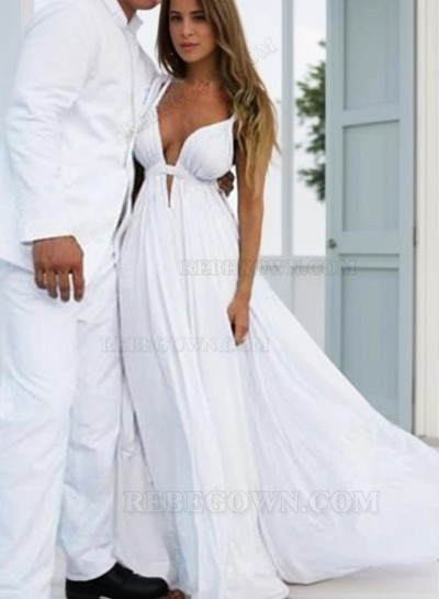 A Line Chiffon Sweetheart Backless Beach Wedding Dresses 2025