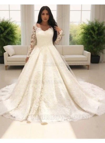 2025 Ivory A Line Long Sleeves Sweetheart Lace Long Wedding Dresses