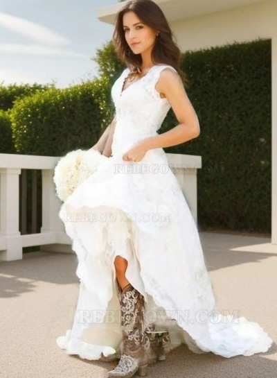 2025 Vintage A Line V Neck Lace Long Wedding Dresses