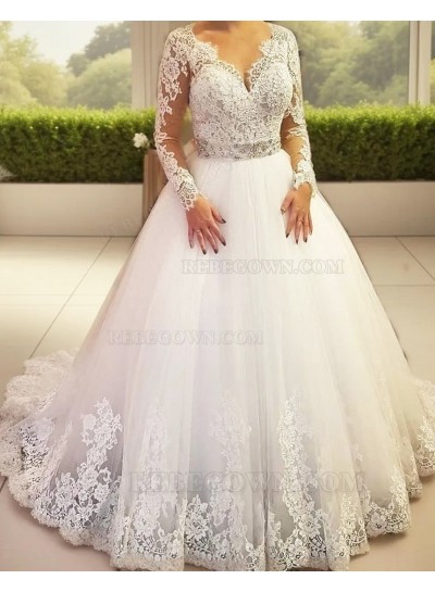2025 Elegant Wedding Dresses Long Sleeves Sweetheart Lace Beaded Ball Gown Bridal Gowns
