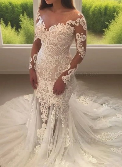 2025 Sexy Sheath Wedding Dresses Long Sleeves With Appliques Off Shoulder Bridal Gowns