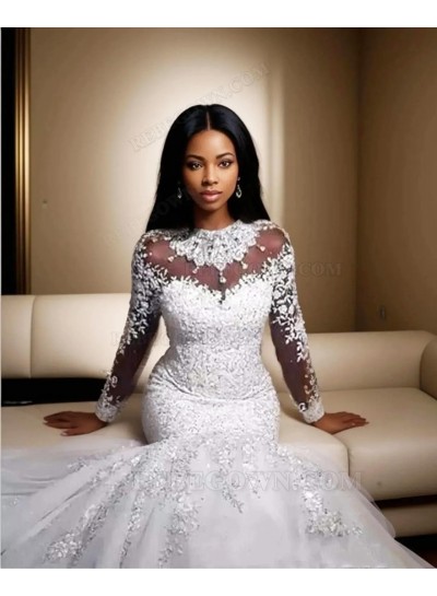2025 Mermaid Sexy Wedding Dresses High Neck Luxury Long African American Bridal Gowns
