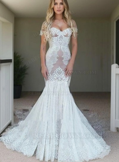 2025 Mermaid Sexy Wedding Dresses Sweetheart Off Shoulder Lace Up Back Lace Bridal Gowns