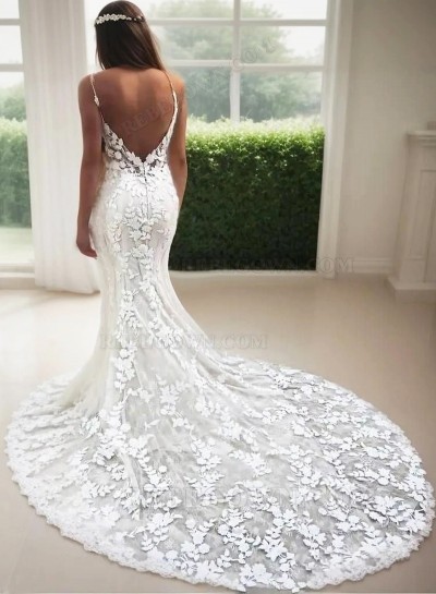 2025 Mermaid Sexy Wedding Dresses Sweetheart Spaghetti Straps Backless Lace Bridal Gowns