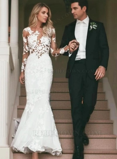 2025 Wedding Dresses Sheath Long Sleeves Floral Pattern Sexy Bridal Gowns