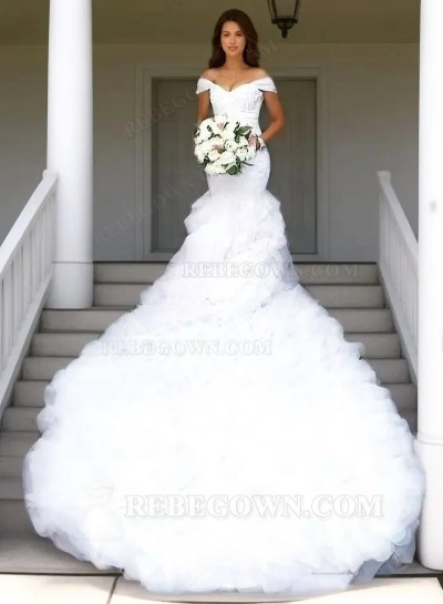 2025 Mermaid Sexy Wedding Dresses Sweetheart Off Shoulder Pleated Ruffles Layered Long Bridal Gowns