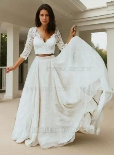 2025 Wedding Dresses Princess A-Line Chiffon Sweetheart Two Pieces Lace Beach Two Pieces Bridal Gowns