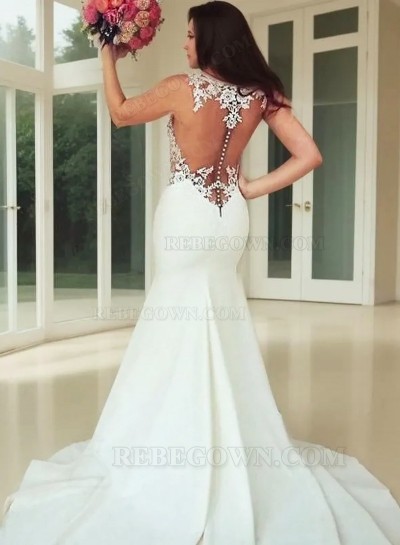 2025 Sheath New Arrival Wedding Dresses See Through Back Bateau Sweetheart Lace