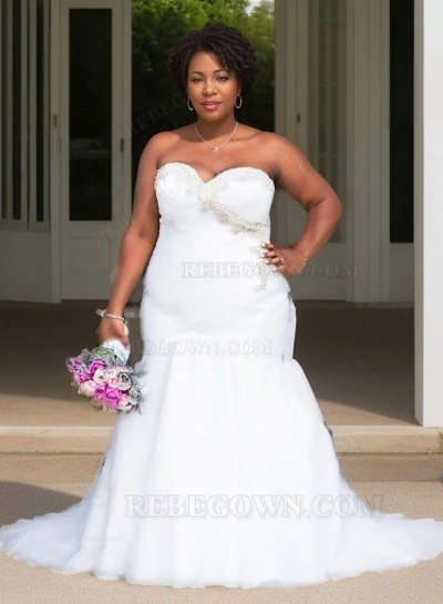 2025 Mermaid Sexy Wedding Dresses Sweetheart Organza Beaded Pleated Plus Size