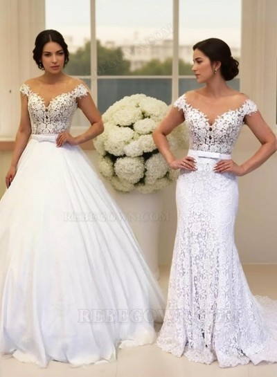 2025 New Arrival Wedding Dresses Detachable Train Lace Off Shoulder Ball Gown