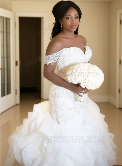 2025 Wedding Dresses Mermaid Off Shoulder Sweetheart Beaded Layered Beaded Long