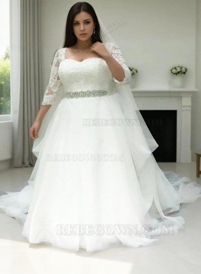 2025 Wedding Dresses Long Sleeves Organza Sweetheart Beaded Plus Size Ball Gown