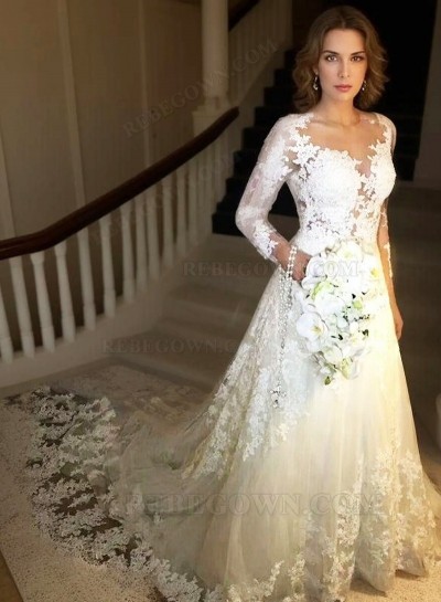 2025 Wedding Dresses A-Line Long Sleeves Sweetheart Lace