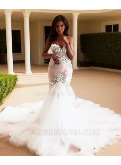 2025 Sweetheart Wedding Dresses Tulle Long Train Mermaid Embroidery