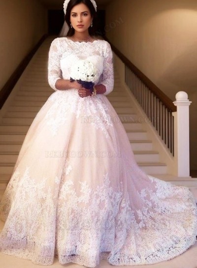 2025 A Line Court Train Sweetheart Lace Wedding Dresses