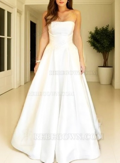 Simple A Line Strapless Floor-length Plain 2025 Wedding Dresses
