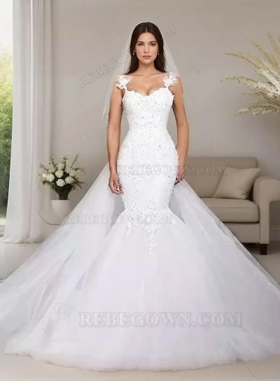 Tulle Mermaid  Applique Sweetheart Sweep Train Wedding Bridal Gowns / Dresses